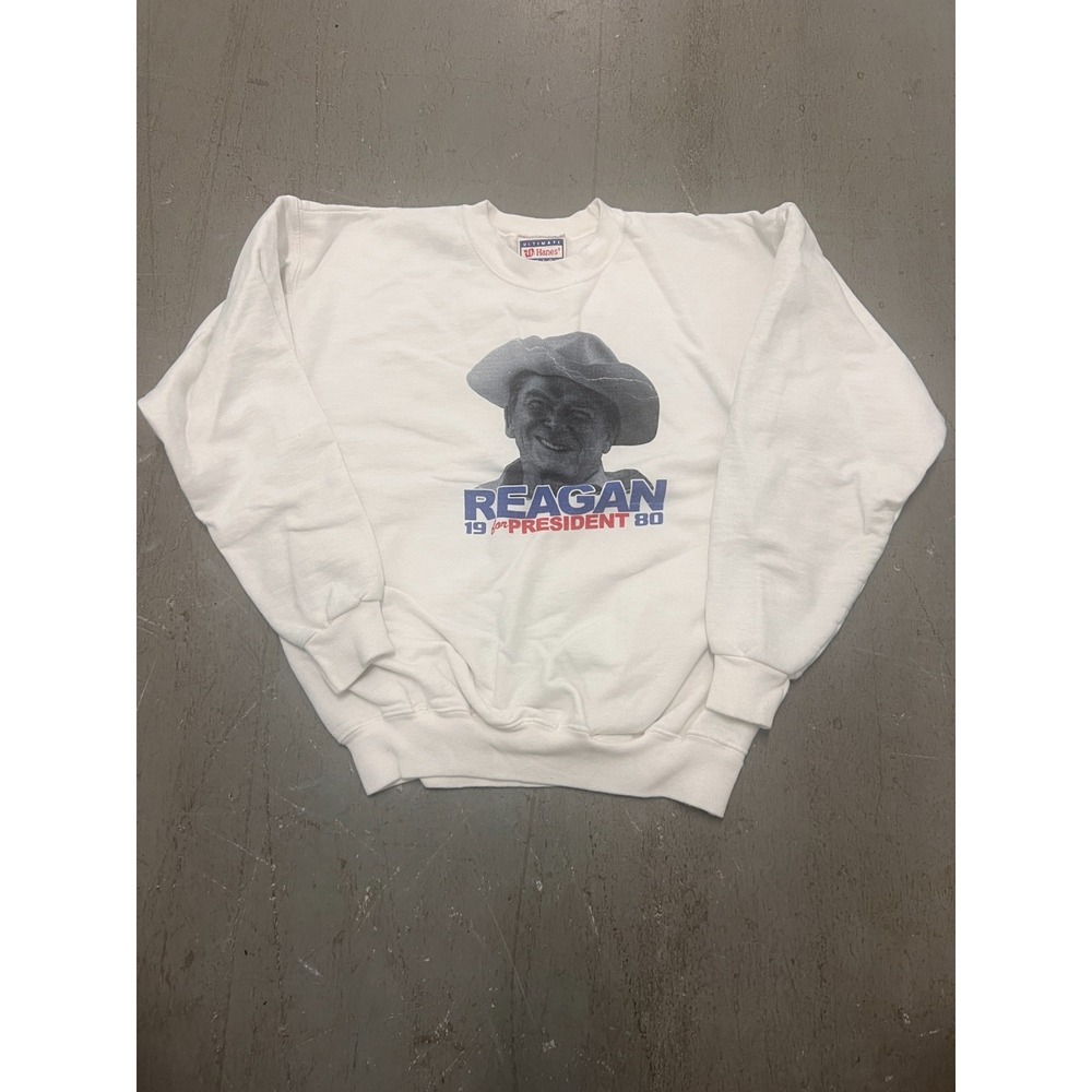 Retro 1980 Reagan President Sweatshirt White USA Political Graphic Crewneck